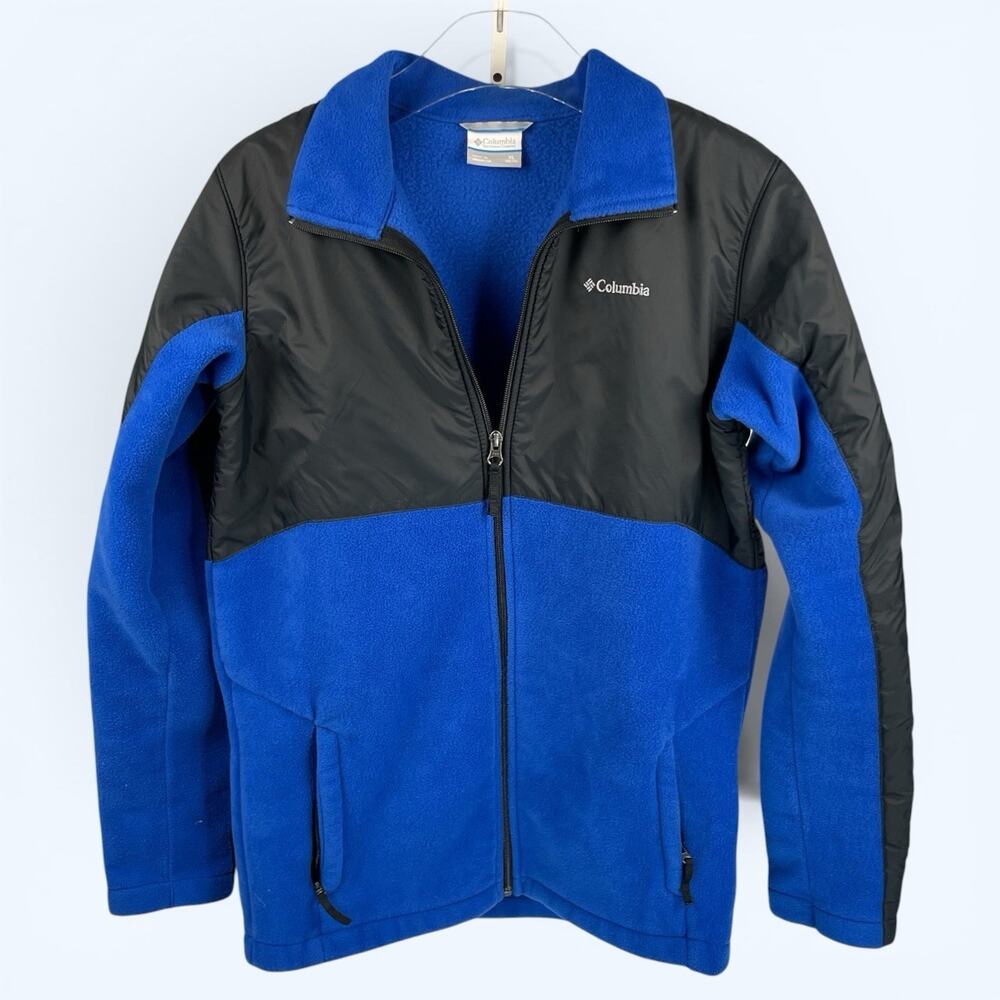 Columbia Jacket Youth XL Long Sleeve Fleece Full Zip Royal Blue Black